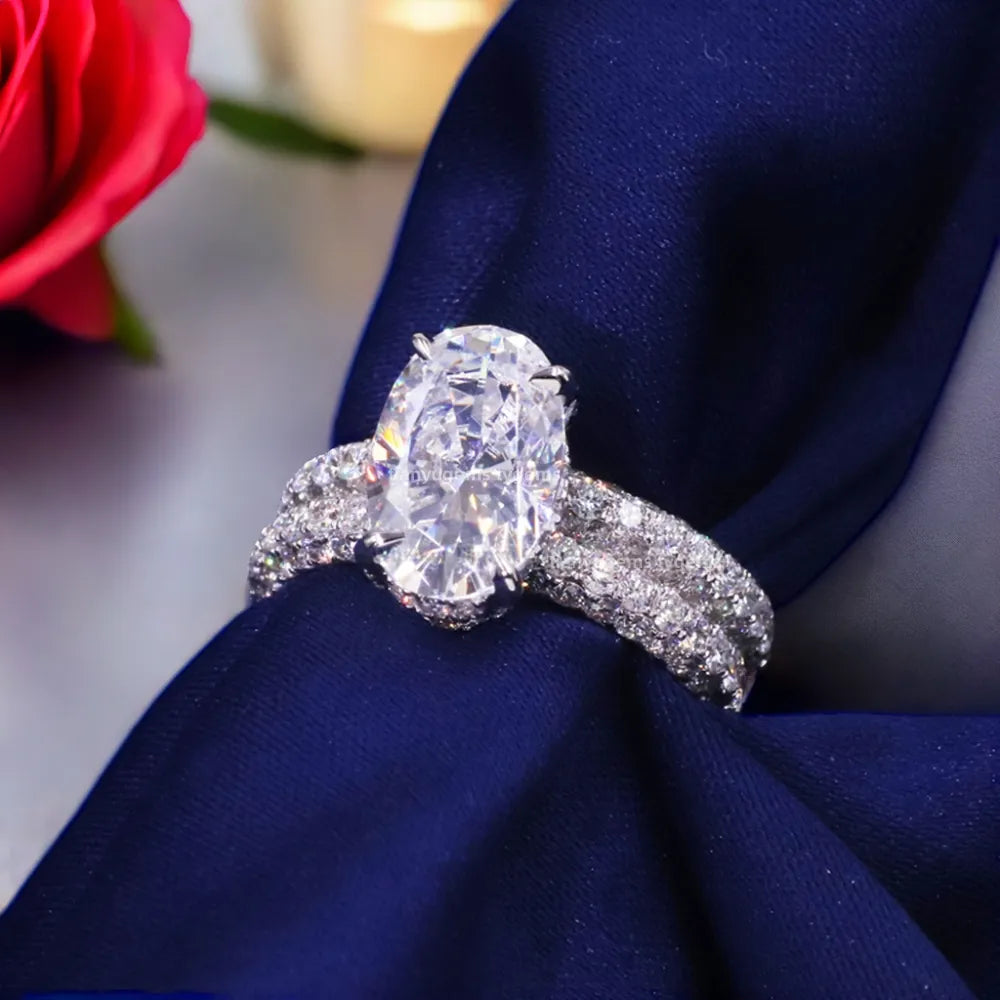 Tianyu Custom CVD Luxury 3 ct 10K 14K 18K Women Engagement Lab Created IGI Certified Oval Cut Diamond Lab Grown Wedding Ring Set