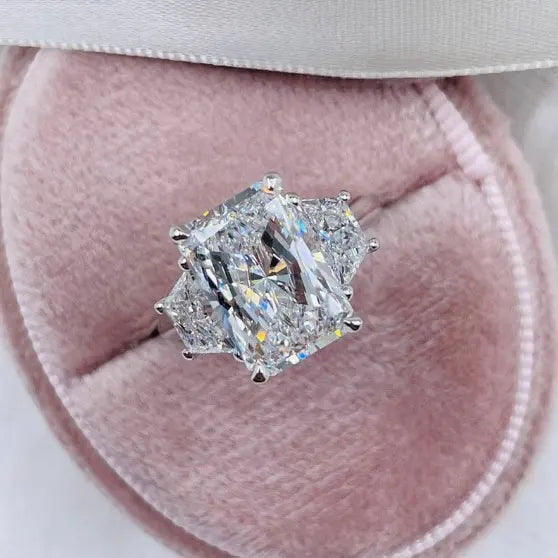 Custom Cvd Diamond Ring 2Ct Radiant Cut 14K White Gold Lab Grown Side Trapezoid Engagement Ring