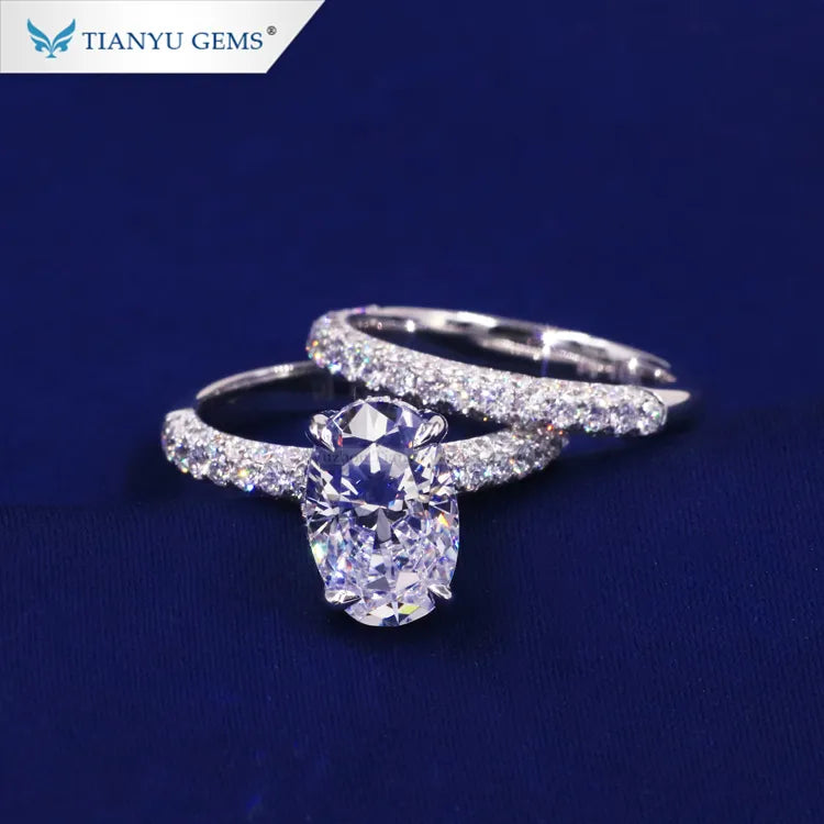 Tianyu Custom CVD Luxury 3 ct 10K 14K 18K Women Engagement Lab Created IGI Certified Oval Cut Diamond Lab Grown Wedding Ring Set