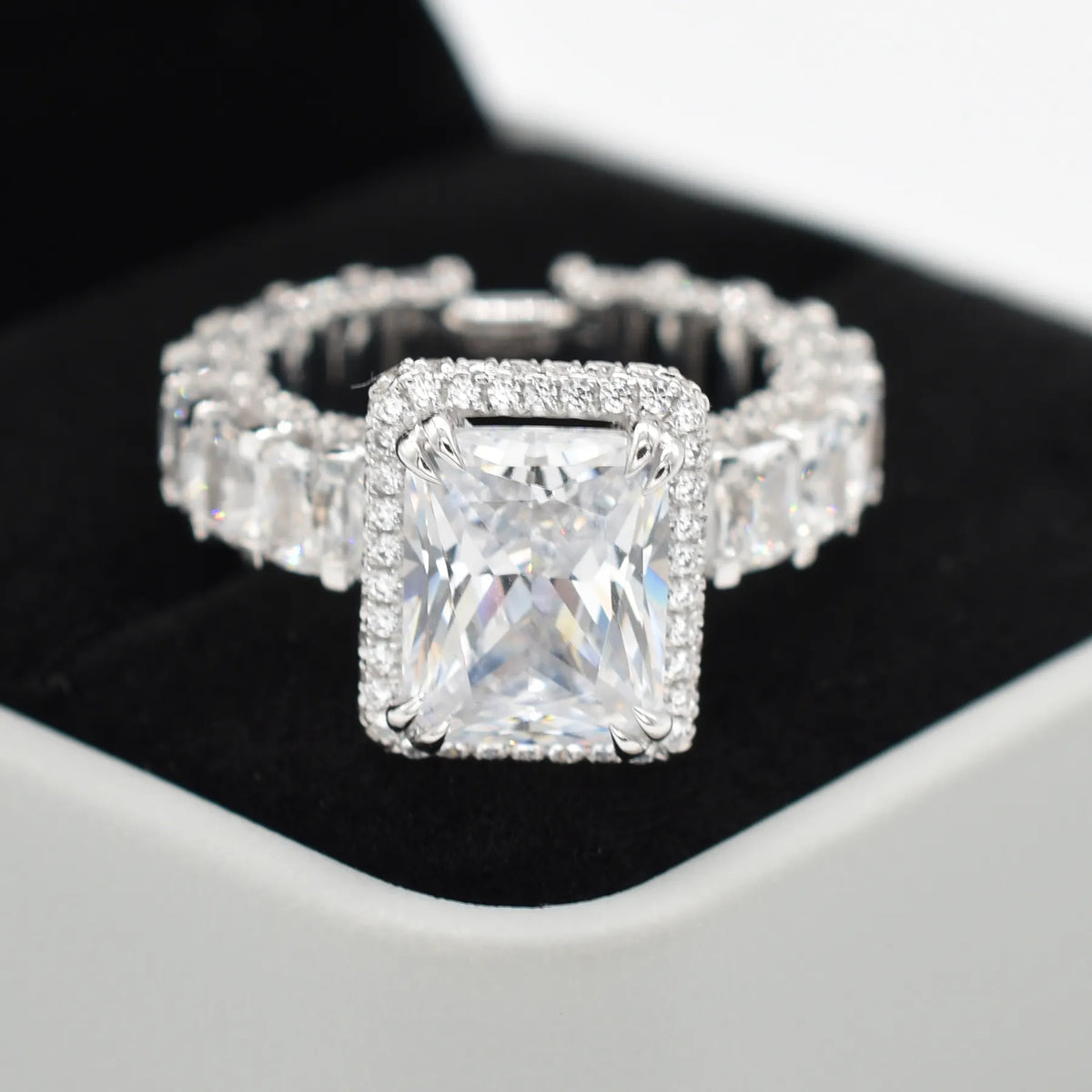 Asscher Cut Engagement Ring With Cushion Cut Wide Band Platinum/14K White Gold Lab Grown Diamond Ring For Women